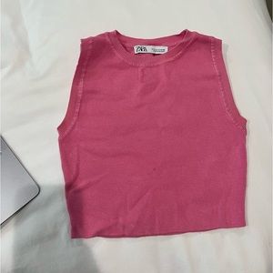 Zara Cropped Knit Tank Top Pink Size Small